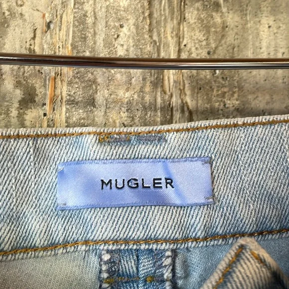 MUGLER Women's Spiral Twist Panelled High-Waist Jeans Size 38 In Blue